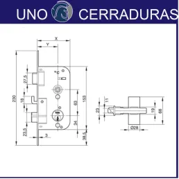 CERRADURA CON PLANCA-GANCHO Y RESBALON YALE 48/80