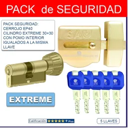 SAG EP40 + KABA EXPERT EXTREME 60mm CON POMO IGUALADO 5 LLAVES ORO uno cerraduras