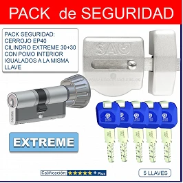 SAG EP40+ KABA EXPERT EXTREME 60mm CON POMO IGUALADO 5 LLAVES CROMO UNO CERRADURAS