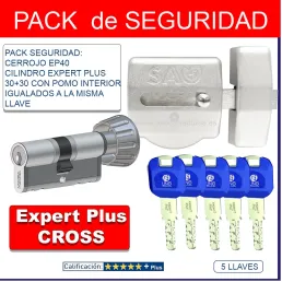 SAG EP40 + KABA EXPERT CROSS 60mm CON POMO IGUALADO 5 LLAVES CROMO UNO CERRADURAS