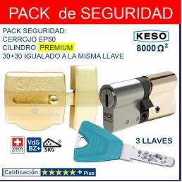 SAG EP50  + KESO 8000 Omega2 PREMIUM 60mm 3 LLAVES ORO UNO CERRADURAS