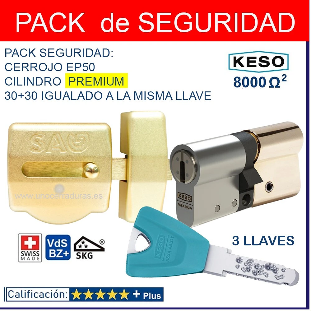 SAG EP50  + KESO 8000 Omega2 PREMIUM 60mm 3 LLAVES ORO UNO CERRADURAS