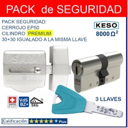 SAG EP50 + KESO 8000 Omega2 PREMIUM 60mm 3 LLAVES CROMO UNOCERRADURAS