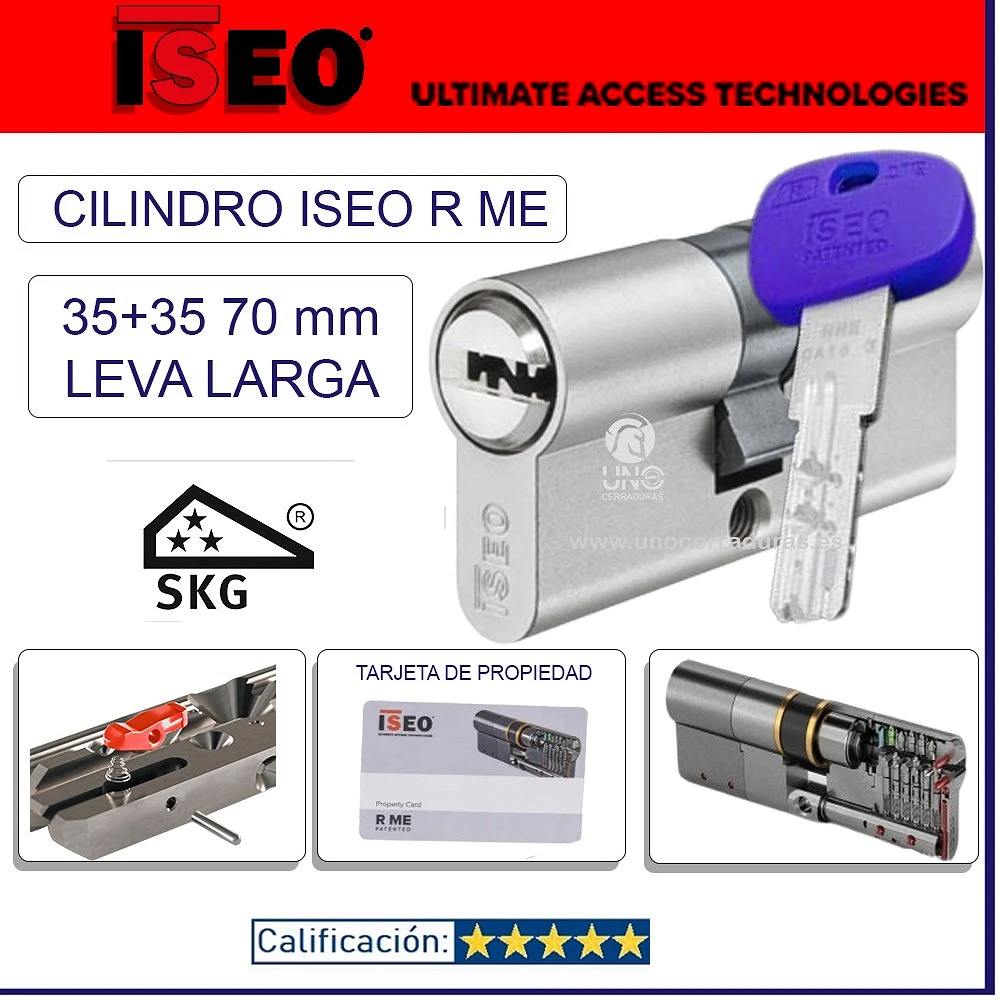 CILINDRO ISEO RME DOBLE EMBRAGUE 35+35 NIQUEL 5 LLAVES