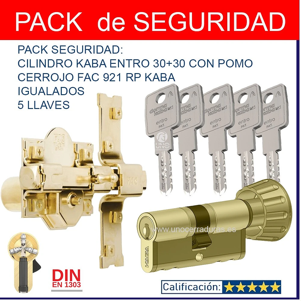 PACK CERROJO FAC 921 RP80 + CILINDRO KABA ENTRO 30+30 CON POMO LATON