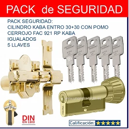 PACK CERROJO FAC 921 RP80 + CILINDRO KABA ENTRO 30+30 CON POMO LATON