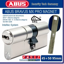 CILINDRO ABUS BRAVUS MX PRO MAGNET 45+50.95mm CROMO UNO CERRADURAS