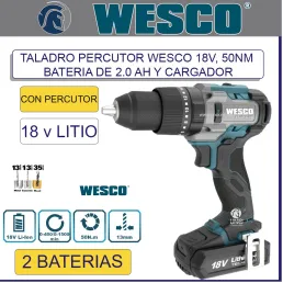 TALADRO PERCUTOR WESCO 18V, 60NM 2 BAT 2.0 AH Y CARGADOR