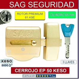 CERROJO SAG EP50 2022 ORO BOMBILLO de 65 mm KESO PREMIUM 3 LLAVES uno cerraduras