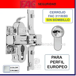 CERROJO FAC EUROPERFIL 311R/80 SIN BOMBILLO NIQUEL