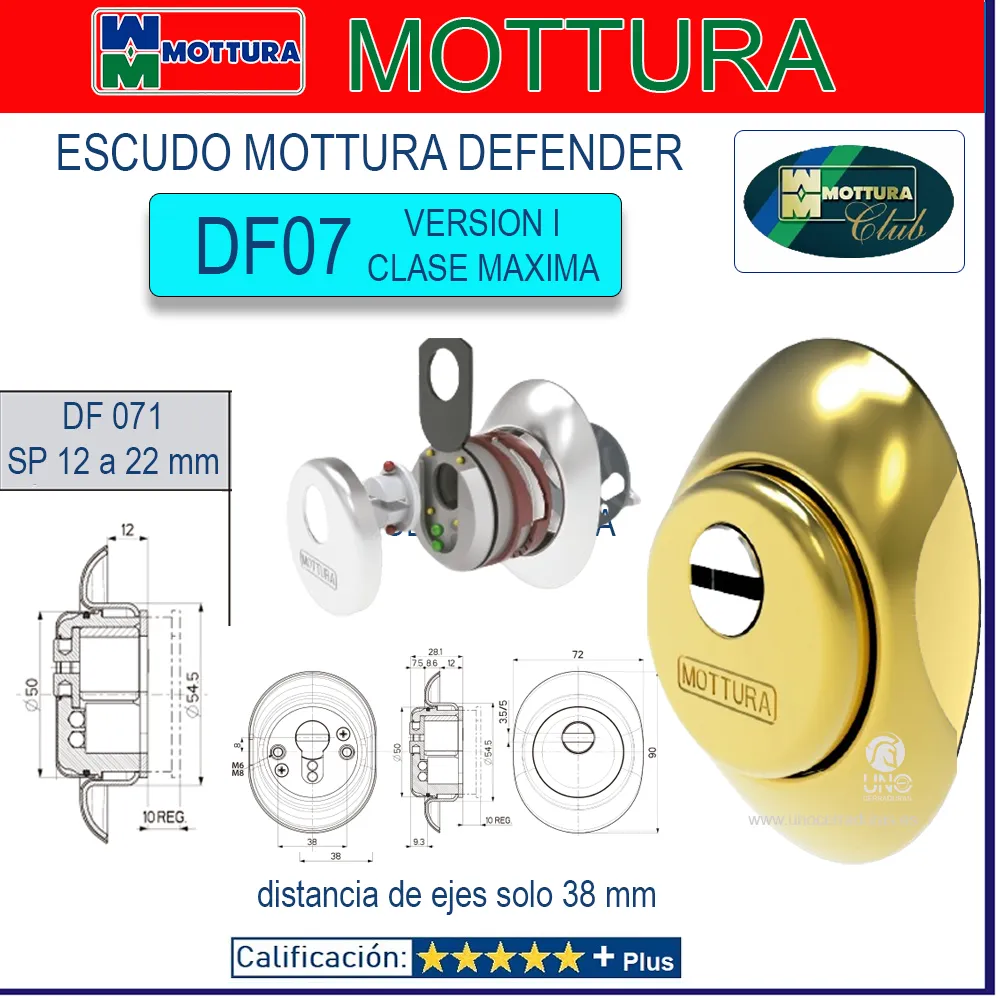 ESCUDO DEFENDER DF07 1 GRADO I 12 A 22 MM LATON MOTTURA