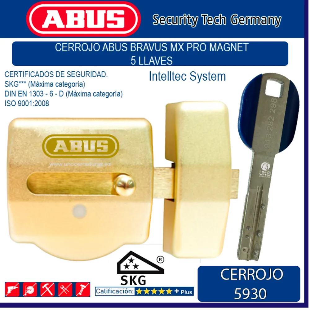 CERROJO ABUS 5930 BRAVUS MX PRO MAGNET ORO 5 LLAVES