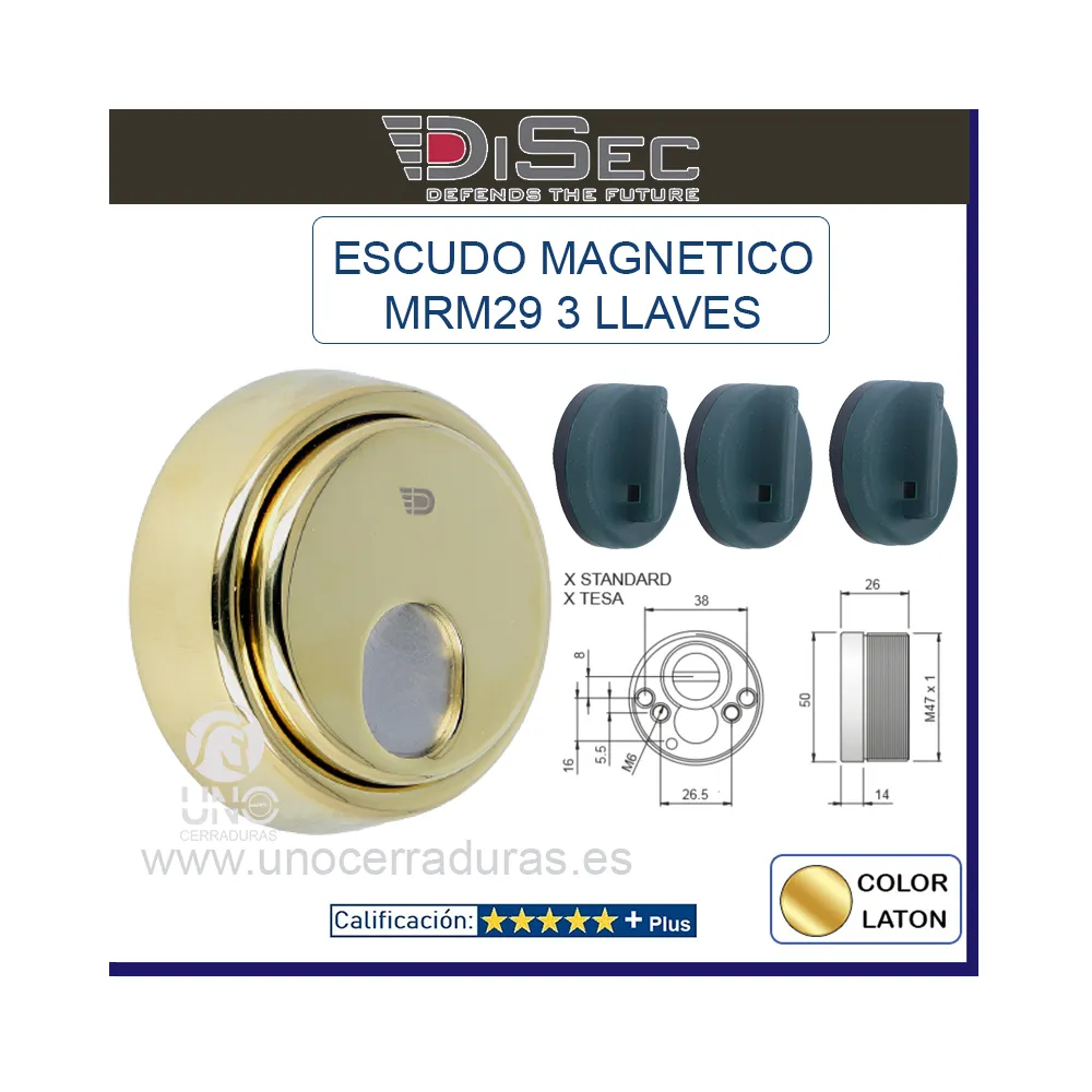 ESCUDO SEGURIDAD BLINDADO DISEC MRM29E ORO CON 3 LLAVES MAGNETICAS