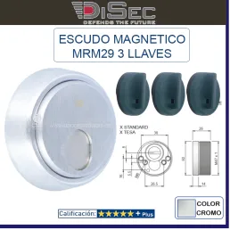 ESCUDO SEGURIDAD BLINDADO DISEC MRM29E CROMO CON 2 LLAVES MAGNETICAS