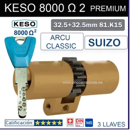 CILINDRO SUIZO KESO 8000 Omegaý 81.K15 PREMIUM 65mm 3 Llaves.ARCU CLASIC ORO