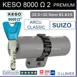 CILINDRO SUIZO KESO 8000 Omegaý 81.K15 PREMIUM 65mm 3 Llaves.ARCU CLASIC