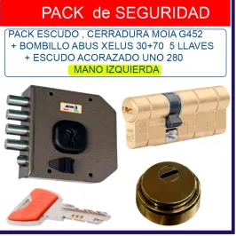 CERRRADURA MOIA G452 + CILINDRO XELUS 30+70 +ESCUDO UNO 280 IZQUIERDAS