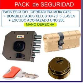 CERRRADURA MOIA G452 + CILINDRO XELUS 30+70 +ESCUDO UNO 280 DERECHAS