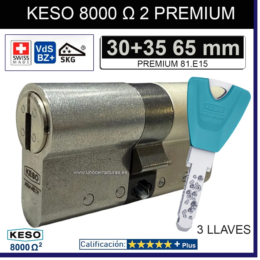 BOMBIN KESO 8000 Omega2 PREMIUM 30+35:65mm 3 Llaves BOMBIN KESO 8000 Omega2 PREMIUM 30+35:65mm 3 Llaves