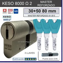 KESO 8000 Omega2 MASTER REFORZADO 30+50:80mm 3 Llaves