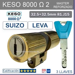 BOMBIN CILINDRO KESO 8000 OMEGA2 SUIZO MASTER SUIZO 32.5+32.5 ORO 3 Llaves.
