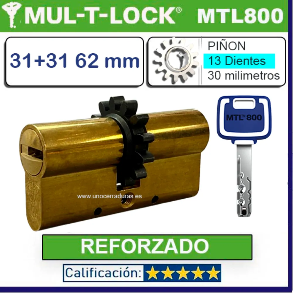 Cilindro MT5+ 31+31 62mm MULTLOCK MTL800 ORO Piñon 13D Reforzado