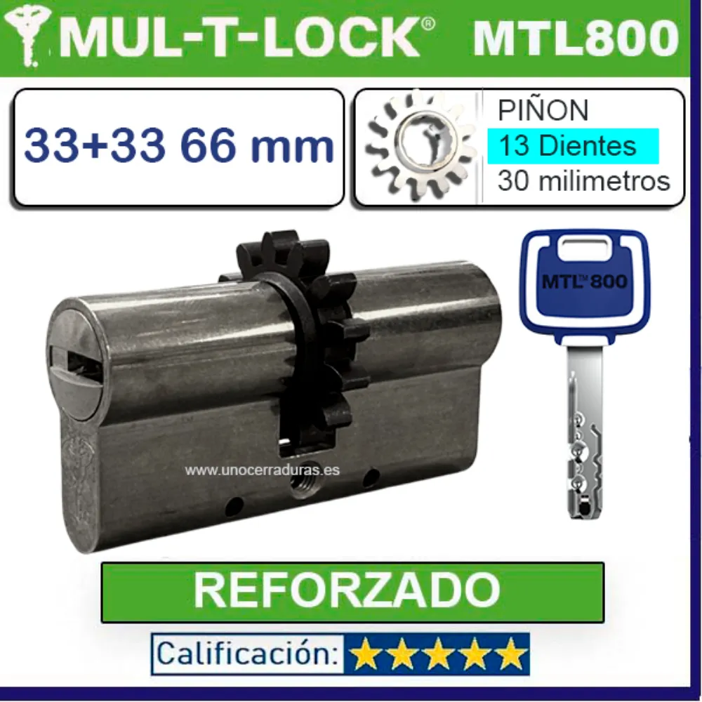 CILINDRO MT5+ 33+33 66mm MULTLOCK MTL800 CROMO 13 DIENTES REFORZADO NEW