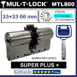 Cilindro MT5+ 33+33 66mm MULTLOCK MTL800 SUPER Plus 13 DIENTES Reforzado PLATA