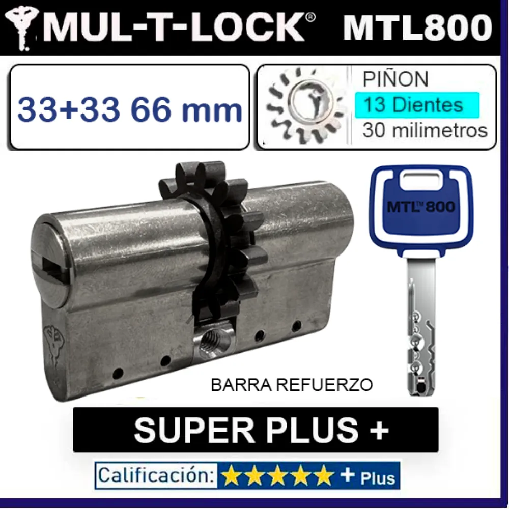 Cilindro MT5+ 33+33 66mm MULTLOCK MTL800 SUPER Plus 13 DIENTES Reforzado PLATA