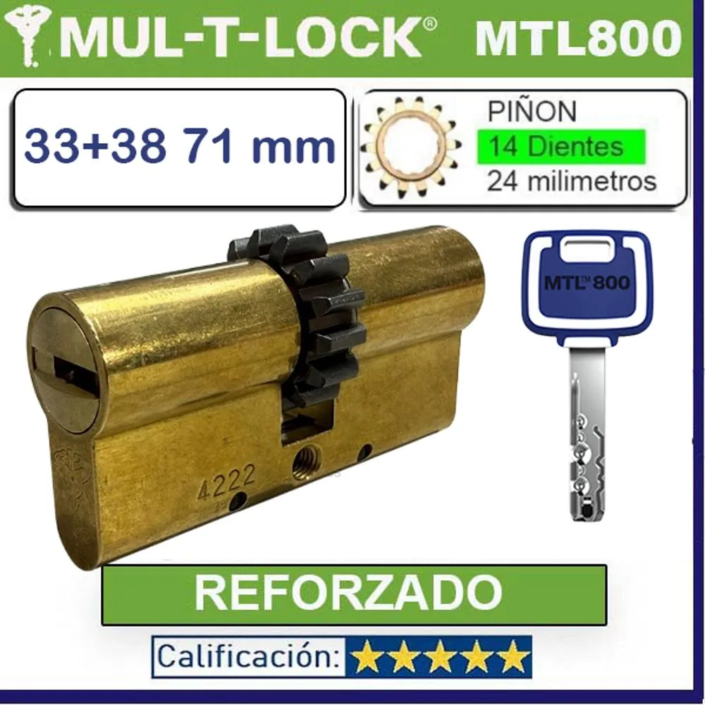 Cilindro MT5+ 33+38 71mm MULTLOCK MTL800 14 DIENTES Reforzado ORO new Cilindro MT5+ 33+38 71mm MULTLOCK MTL800 14 DIENTES Reforzado ORO new