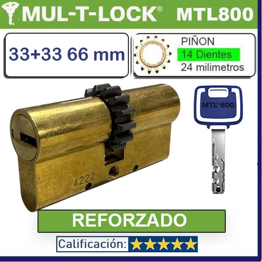 Cilindro MT5+ 33+33 66mm MULTLOCK MTL800 ORO 14 DIENTES REFORZADO nuevo