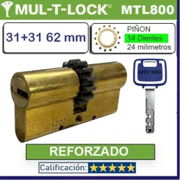 Cilindro MTL800 31+31 62mm MULTLOCK ORO Piñón 14D Reforzado nuevo Cilindro MTL800 31+31 62mm MULTLOCK ORO Piñón 14D Reforzado nuevo
