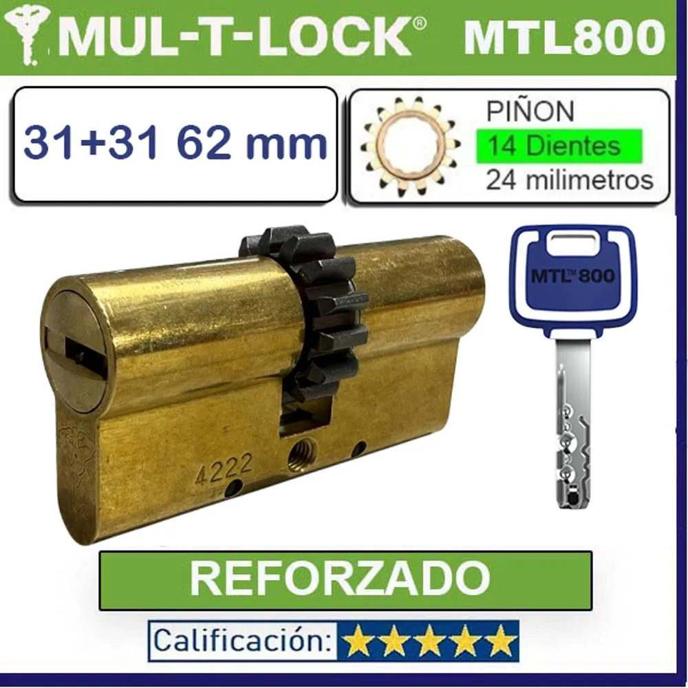 Cilindro MTL800 31+31 62mm MULTLOCK ORO Piñón 14D Reforzado nuevo Cilindro MTL800 31+31 62mm MULTLOCK ORO Piñón 14D Reforzado nuevo