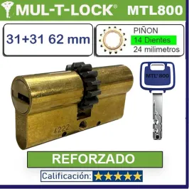 Cilindro MTL800 31+31 62mm MULTLOCK ORO Piñón 14D Reforzado nuevo