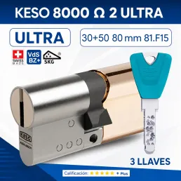 CILINDRO KESO 8000 OMEGA² 81.F15 ULTRA 30+50:80MM 3 LLAVES ORO