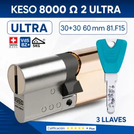 CILINDRO KESO 8000 OMEGA² 81.F15 ULTRA 30+30:60 3 LLAVES ORO