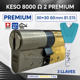 KESO 8000 Omega2 PREMIUM 30+30:60mm ORO 3 Llaves 2026 KESO 8000 Omega2 PREMIUM 30+30:60mm ORO 3 Llaves 2026