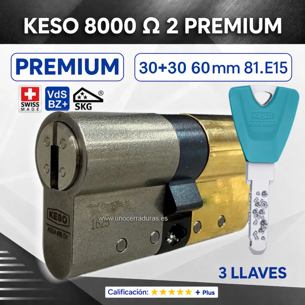 KESO 8000 Omega2 PREMIUM 30+30:60mm ORO 3 Llaves 2026 KESO 8000 Omega2 PREMIUM 30+30:60mm ORO 3 Llaves 2026