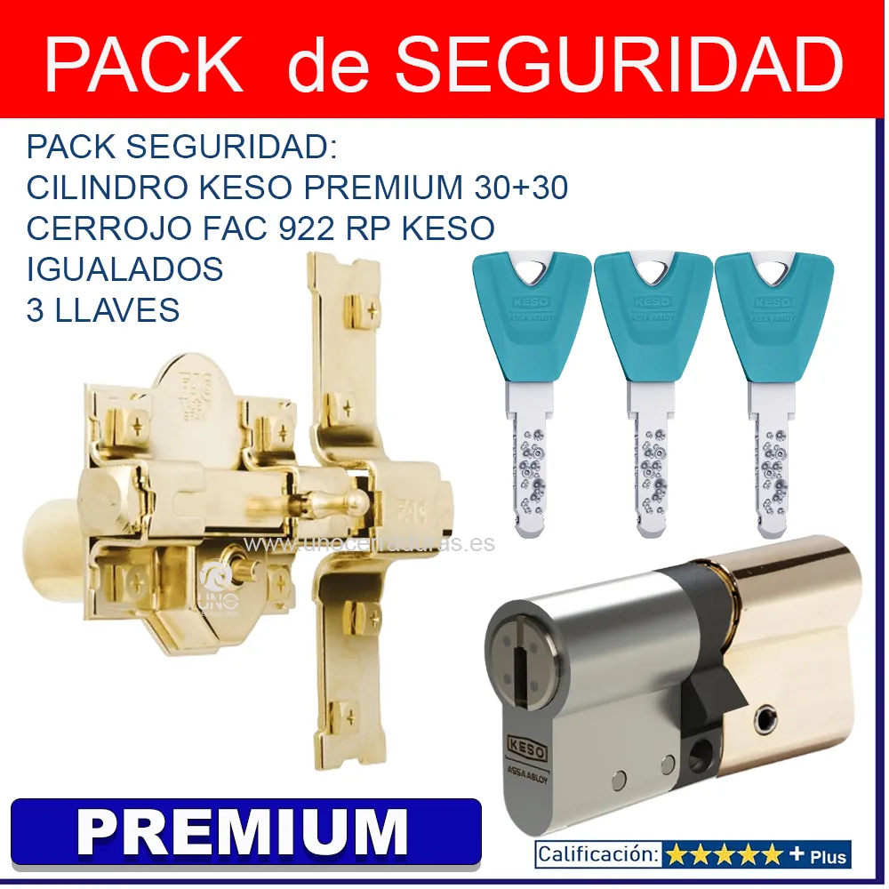 PACK CERROJO FAC 922 RP80 + CILINDRO KESO PREMIUM 30+30 LATON PACK CERROJO FAC 922 RP80 + CILINDRO KESO PREMIUM 30+30 LATON