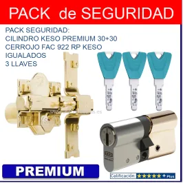 PACK CERROJO FAC 922 RP80 + CILINDRO KESO PREMIUM 30+30 LATON