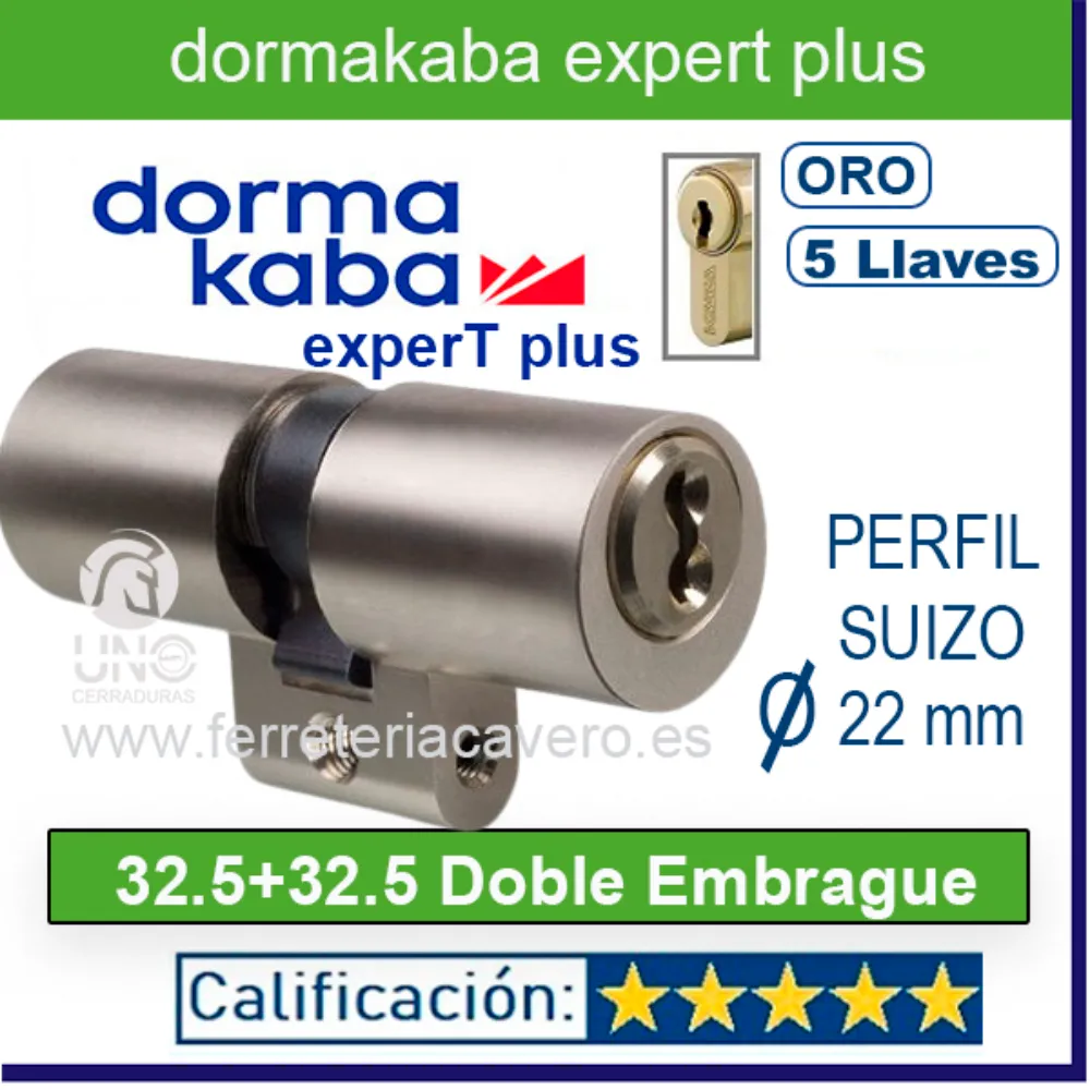 CILINDRO DORMA KABA ExperT pluS LAM Doble Embrague 22X65mm SUIZO CROMO