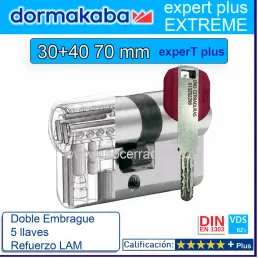 CILINDRO DORMA KABA Extreme ExperT Plus Doble Embrague+Lam 30+40 70mm CROMO CILINDRO DORMA KABA Extreme ExperT Plus Doble Embrague+Lam 30+40 70mm CROMO
