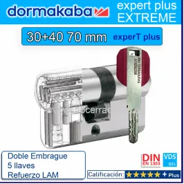CILINDRO DORMA KABA Extreme ExperT Plus Doble Embrague+Lam 30+40 70mm CROMO