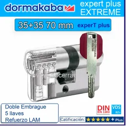BOMBILLO DORMA KABA Extreme ExperT Plus Doble Embrague+Lam 35+35 70mm CROMO