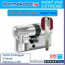CILINDRO DORMA KABA Extreme ExperT Plus Doble Embrague+Lam 35+35 70mm CROMO
