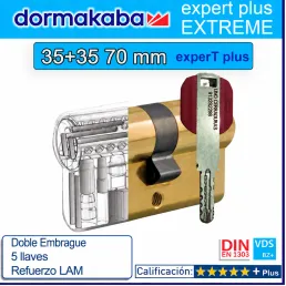 CILINDRO DORMA KABA Extreme ExperT Plus Doble Embrague+Lam 35+35 70mm LATON
