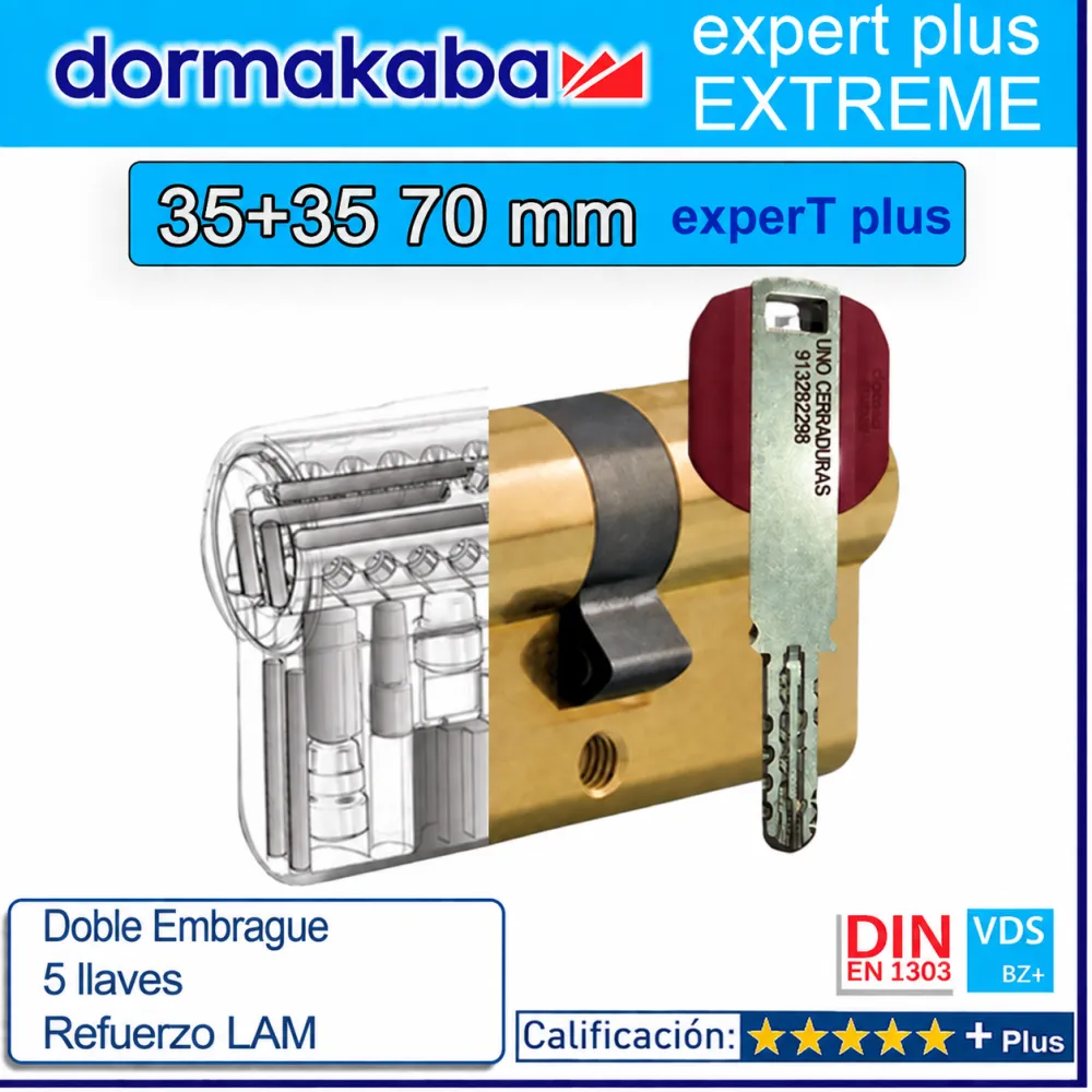 CILINDRO DORMA KABA Extreme ExperT Plus Doble Embrague+Lam 35+35 70mm LATON