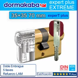 CILINDRO DORMA KABA Extreme ExperT Plus Doble Embrague+Lam 35+35 70mm LATON