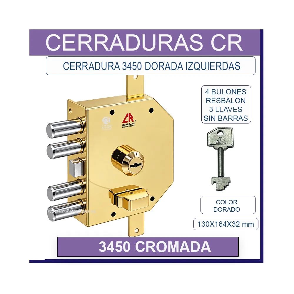 CERRADURA CR.3450 DORADA IZQUIERDAS