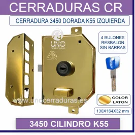 CERRADURA CR 3450 CILINDRO TITAN K55 DORADA IZQUIERDA